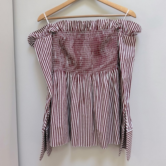 Victoria Victoria Beckham White/Red Striped Cotton Off-Shoulder Blouse Size M - Picture 5 of 10